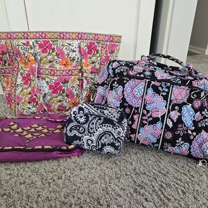 Two  Vera Bradley Pink and Blue Paisley Totes With Cosmetic Case A